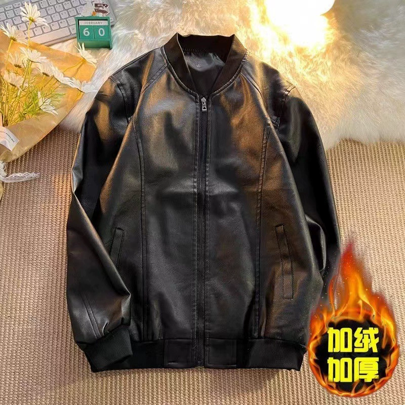 PUpu кожаная куртка для мужчин тренд красивый свободный повседневный кожаный костюм мужской осенью и зимой бархатный бейсбольный костюм куртка