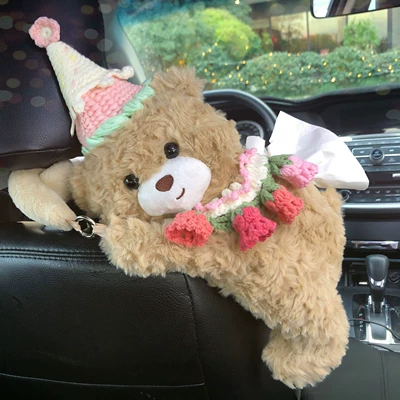 Bag Plush Doll, Car tissue box/set - pink-ice-cream-flower-bear-doll-tissue-box