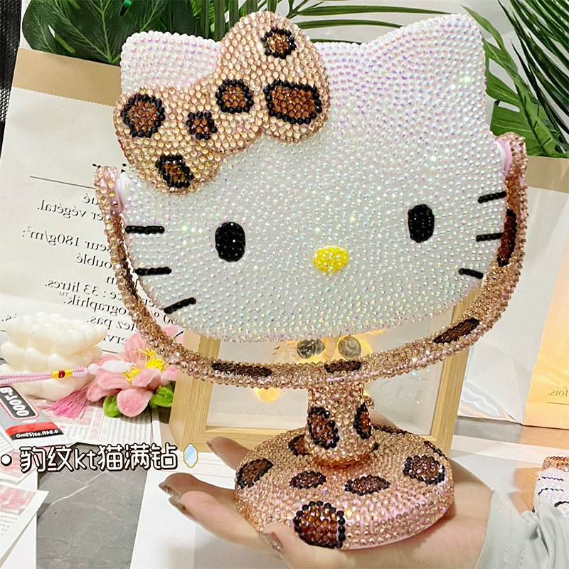 Вращающееся зеркало Hello Kitty, набор для DIY с нашивкой и сумочкой, зеркальце в стразах
