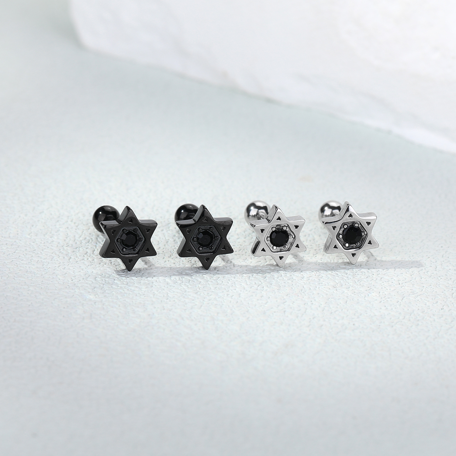 Six-Pointed Star Earrings for Men 316 Stainless Steel Thread Niche Design Unique Ear Piercing Earrings High-End Earrings for Women