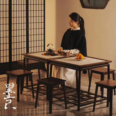 立木堂 围炉茶桌整套 茶空间煮茶炭炉火盆 北美樱花木 石岩板茶台|ru
