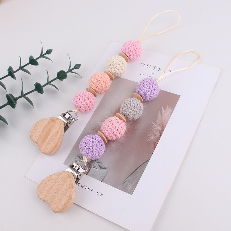Productos para bebés Apaciguar la cadena de chupete de haya, clip de hilo de ganchillo, bola de lana, anti-caída de cadena, temu shein transfronterizo