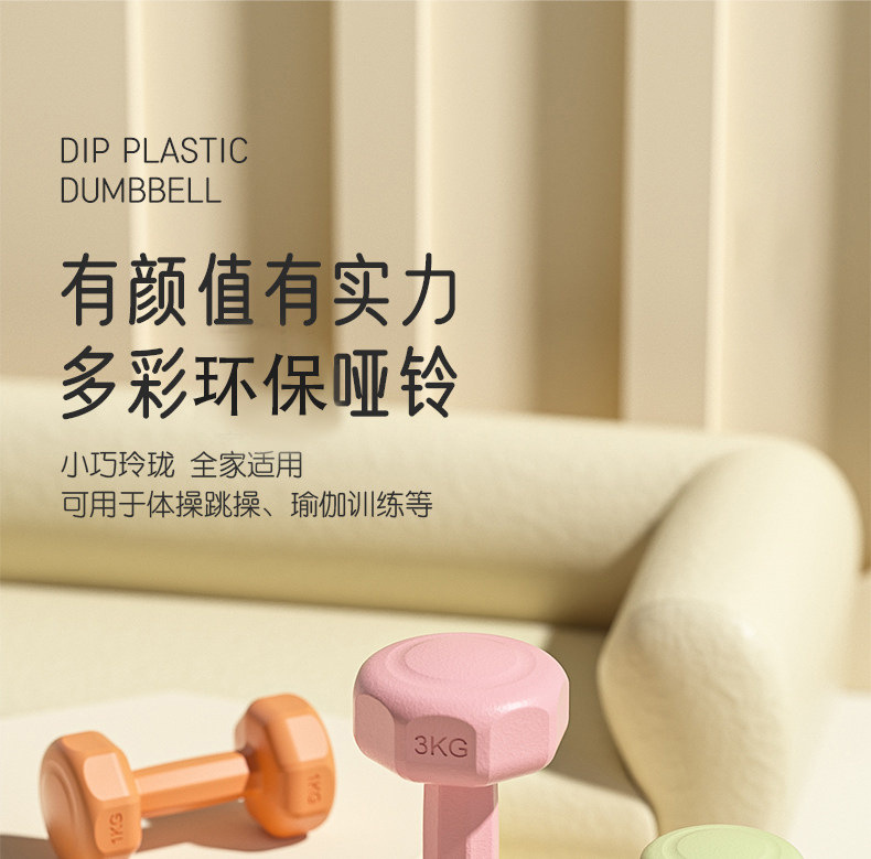 哑铃女士居家健身家用力量锻炼实心浸塑壶铃练臂初学者包胶小哑铃