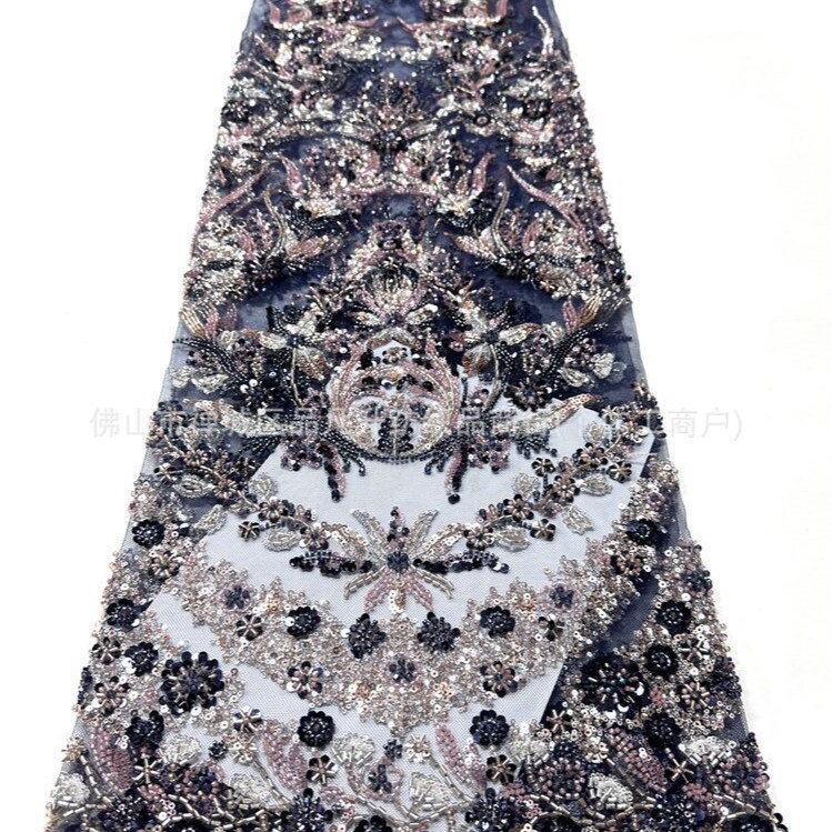 Fábrica directa de bordado de tubos de perlas vestido de boda vestido de noche vestido de moda tela de importación de tubos de perlas diapositivas