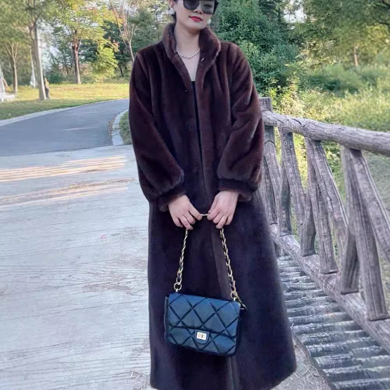 Women's New Fur Coat Imitation Mink Extended Mink Coat Eco-Friendly Thickened Stand Collar Fashion Coat