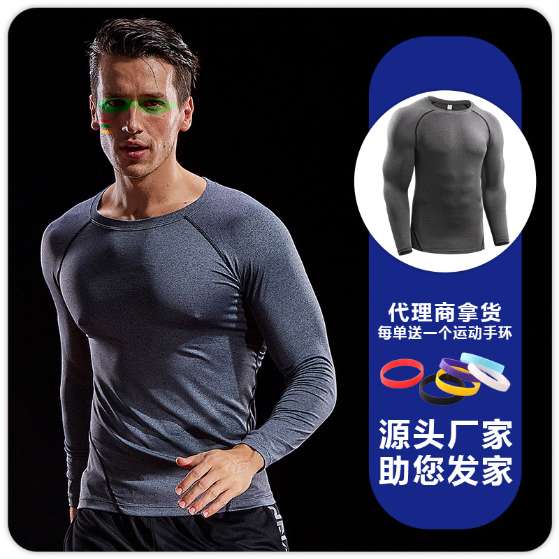 Medias deportivas de fitness de manga larga para hombres camiseta elástica de compresión de secado rápido baloncesto entrenamiento ejercicio músculo top