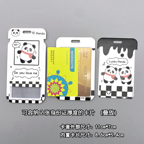 Cartoon Panda Card Holder Bus Card Protector Badge Student Campus Meal Card Bag Cute Keychain Lanyard Wholesale
