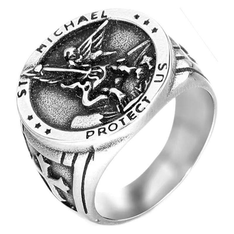 Vintage Archangel Ring For Men In Stainless Steel Titanium_voghion.com
