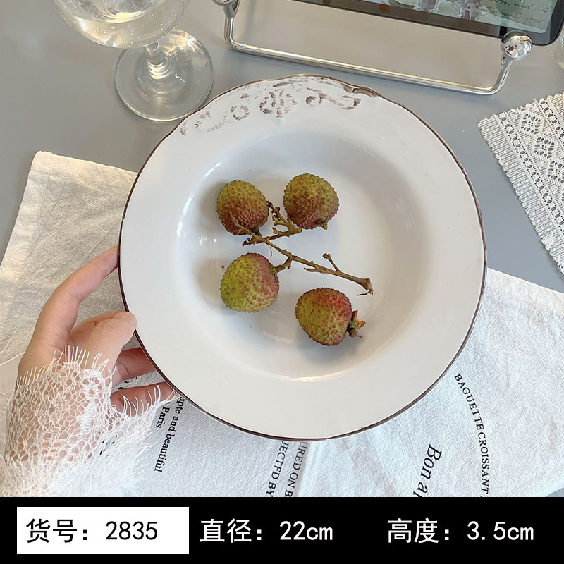 8英寸浅黄色釉下彩植物花卉图案北欧风格汤盘陶瓷餐具 8英寸汤B&|undefined