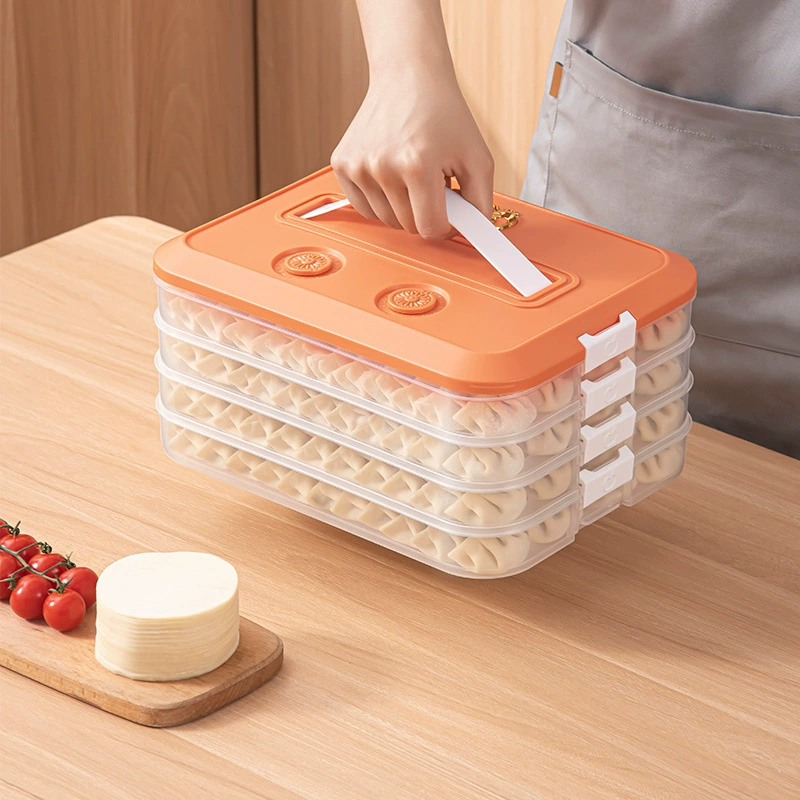 Multi‑layer dumpling storage box (dumpling box), large capacity, hand‑lift clip lid, quick‑freeze