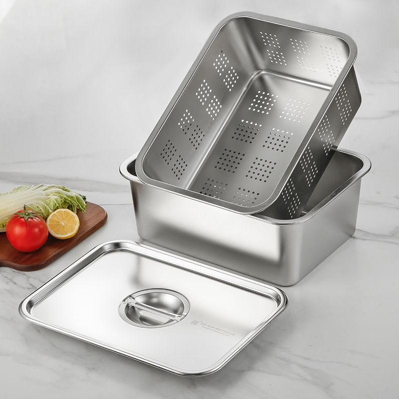 stainless steel Square pots enlarge Deepen Leachate rectangle punching Vegetables basket Basin With cover