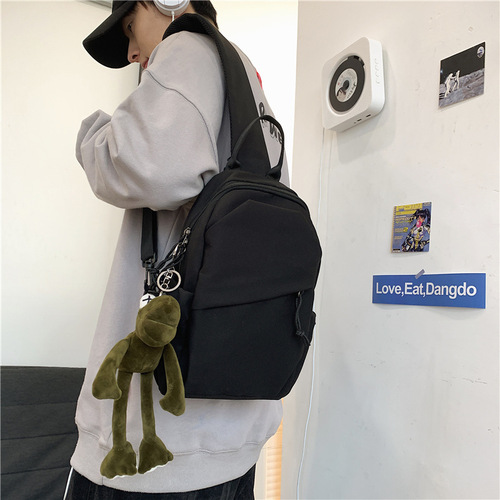 Solid color backpack crossbody bag men's trendy brand ins style lightweight simple casual fashion new couple shoulder chest bag trendy