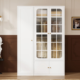 Household Steel Wardrobe Glass Door Wardrobe French Iron Storage Cabinet Small Apartment Metal Light Luxury Bedroom Storage Cabinet