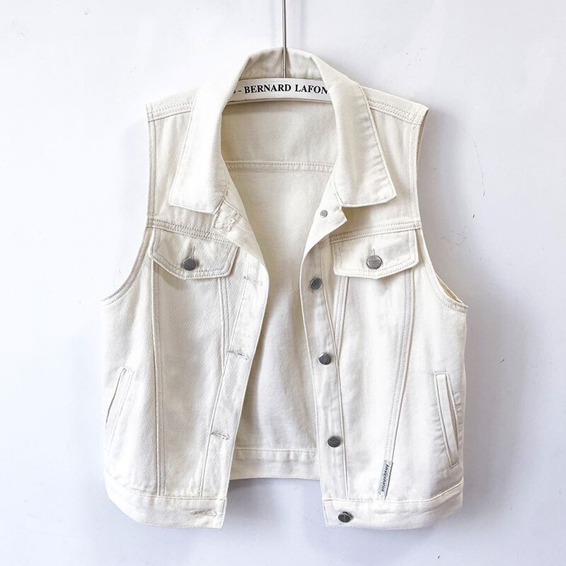 European Retro White Denim Vest for Women, Short Style, Spring and Autumn 2026, Elegant and Slimming Sleeveless Jacket