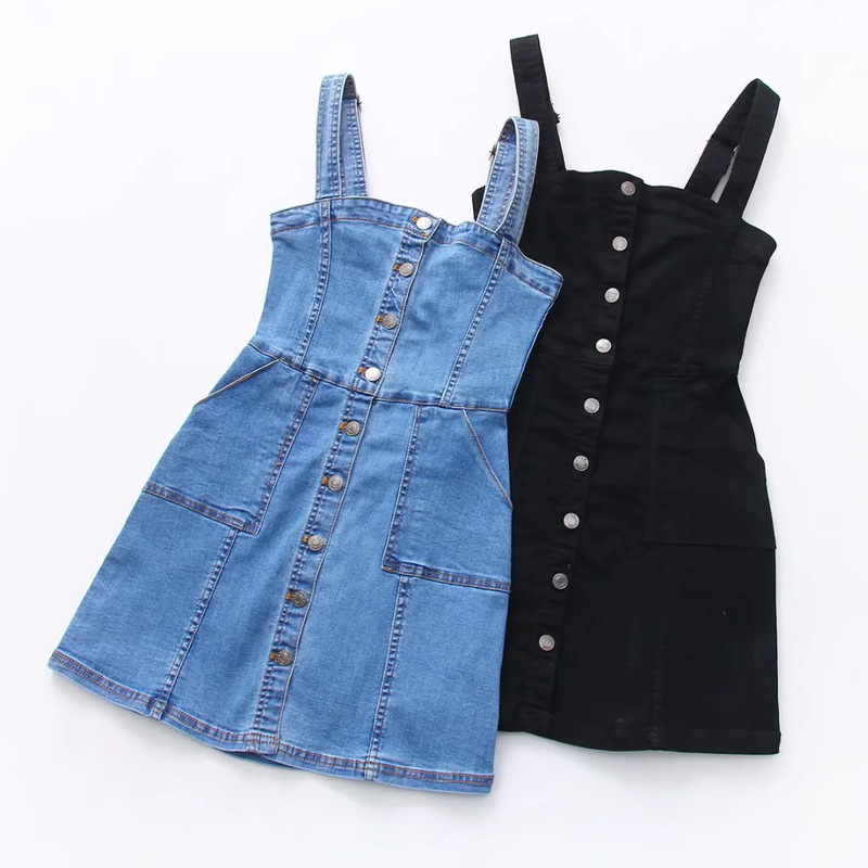 Retro Denim Suspender Dress for Women Summer Waist Slimming Look Buttoned Suspender Skirt French Sexy Hip-Hugging Short Skirt