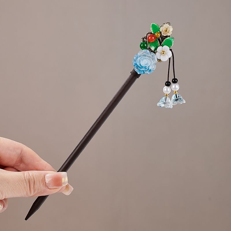 古风流苏发簪手工木簪步摇花朵发钗新中式旗袍汉服气质挽发头饰女|undefined