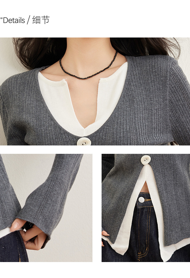 Early Spring New Fake Two Pieces Contrasting Color Design V-Neck Irregular Waist Thin Knitted Top Women 13 O1Cn01Zathd31M2G0Cggc33 !!3434201376 0 Cib