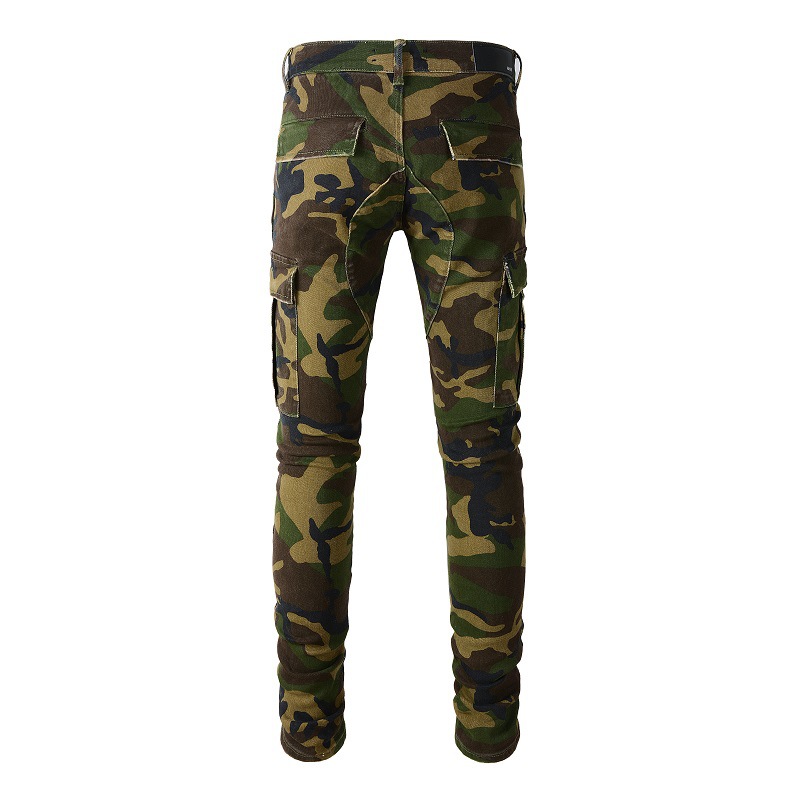 Men's Clothing high street ins same style washed and distressed foreign trade multi pocket style youth slim camouflage skinny pants jeans_voghion.com