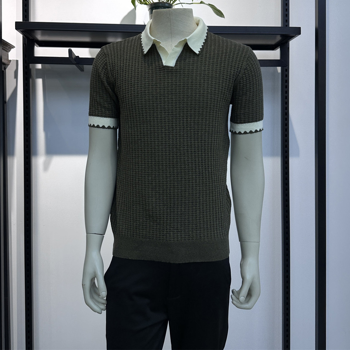 Polo camiseta de punto camiseta de manga corta hombre gaviota cuello V textural color antiguo viento camiseta de verano fábrica transfronteriza al por mayor