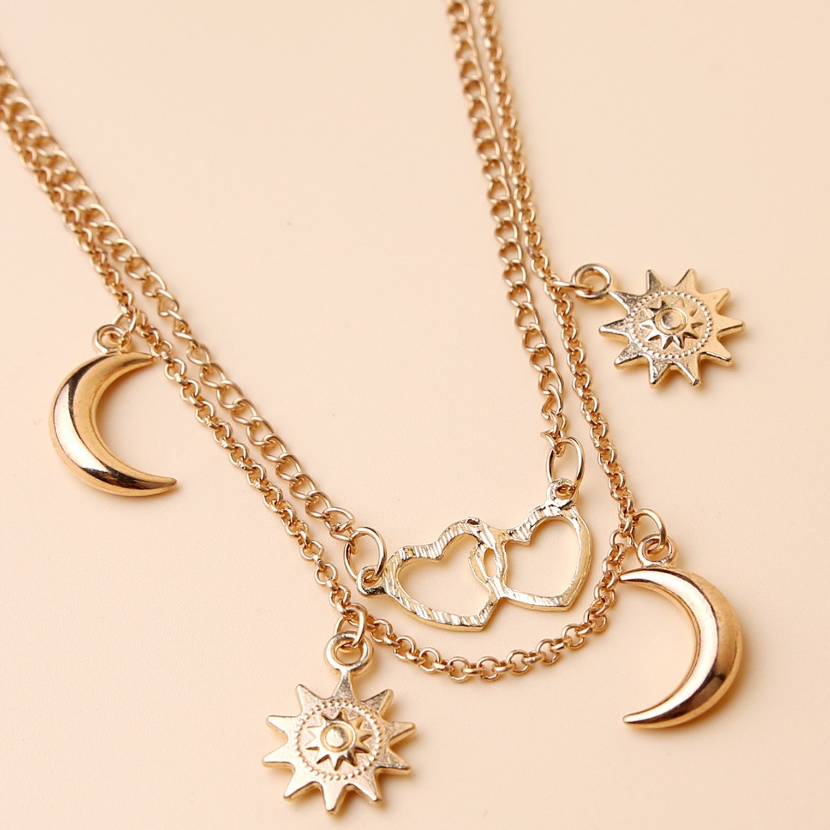 2022 Cross-Border Sun Heart Crescent Beach Silver Metal Chain Anklet for Women European and American Manufacturers in Stock Beach Style