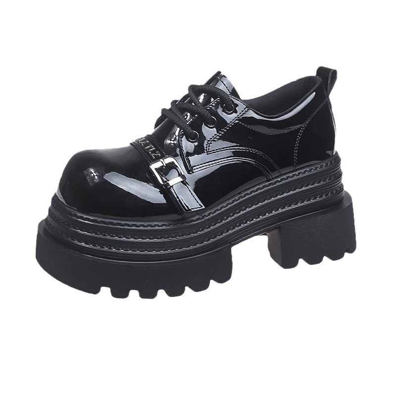 Pequeño 8cm de altura ~ cordón zapatos de Lefour zapatos de cuero para mujeres 2025 primavera universal zapatos de muffin de suela gruesa