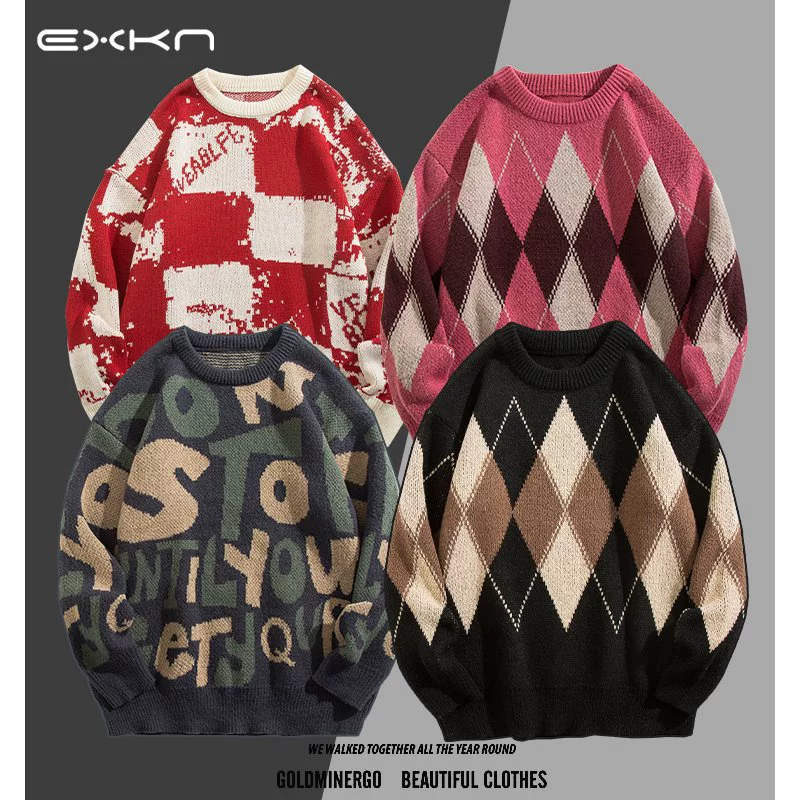 Мужской свитер Осень/Зима Модный бренд INS Гонконгский стиль Супер популярный свободный наряд для пар Стиль колледжа Вязаный свитер Ленивый свитер с круглым вырезом.