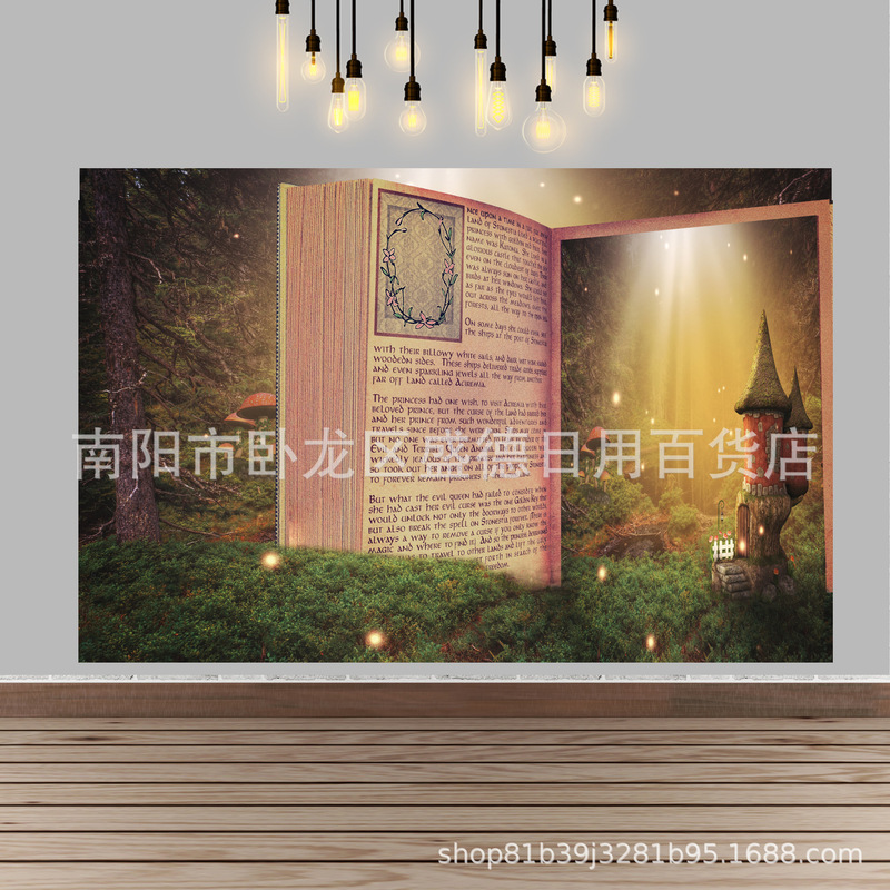 Factory Direct cross-border creative book Beautiful Forest Mushroom House banner children portrait photography background cloth wholesale