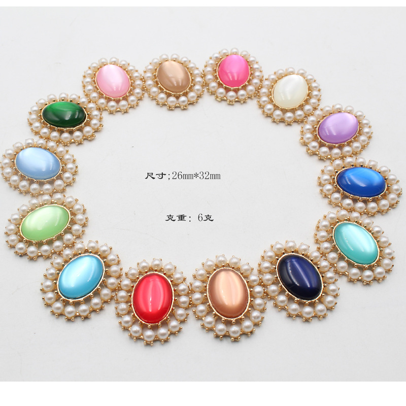 Pearl Oval Flower Plate Cat's Eye Stone Alloy DIY Cat Scarf Bridal Headwear Hole Shoe Accessories Factory Direct