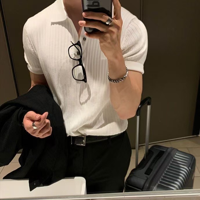 Negocio ligero estilo maduro hombres POLO manga corta verano nuevo estilo solapa botón suéter delgado comercio exterior transfronterizo al por mayor