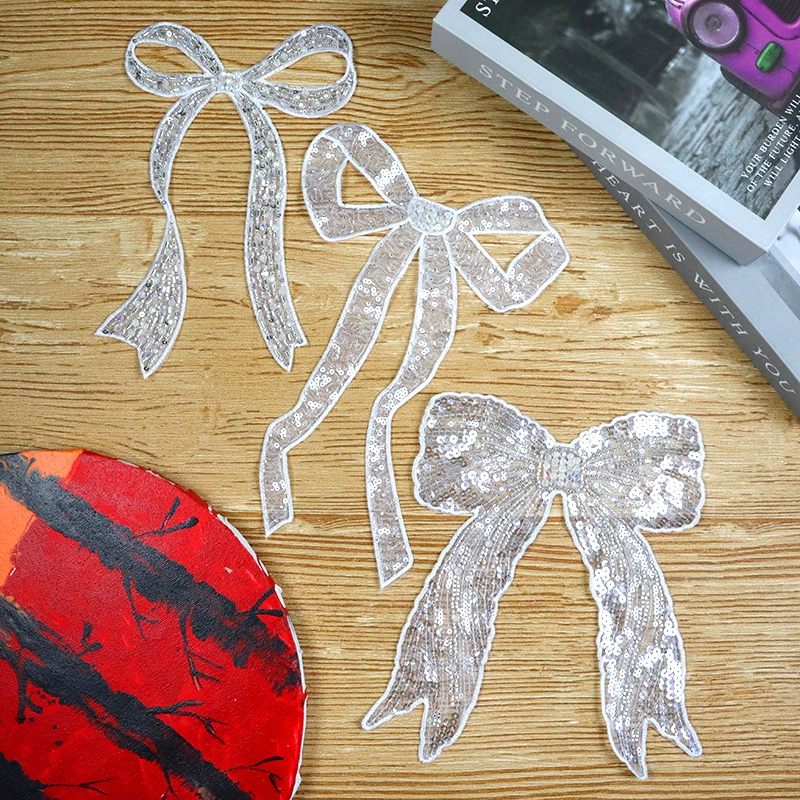 Модные серебряные блестящие наклейки с бантом, украшения для одежды, ремонтные заплатки для отверстий, наклейки ручной работы, ювелирные изделия своими руками