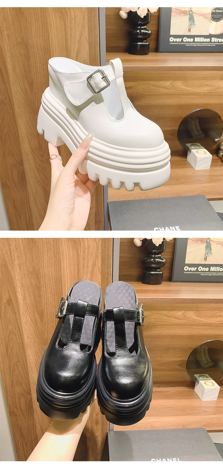 Dép mule nữ bít mũi đế xuồng cao 15cm khóa trang trí mùa hè — Màu trắng be 15cm, Màu trắng be 10cm, Màu trắng gạo 12cm, Màu đen 12cm chi tiết 10