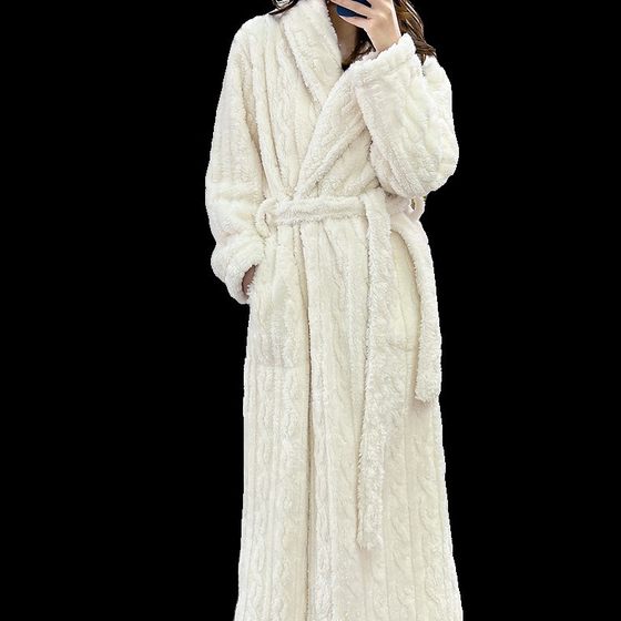 Women's Autumn and Winter Warm Sweet Lined fleece-lined Thickened Long Sleeve Nightgown