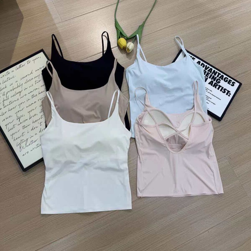 New Seamless Ice Silk Integrated Bra Pad Beauty Back Camisole for Women, Mid-Length Anti-Exposure Base Layer Tank Top for Outerwear New Seamless Ice Silk Integrated Bra Pad Beauty Back Camisole for Women, Mid-Length Anti-Exposure Base Layer Tank Top for Outerwear