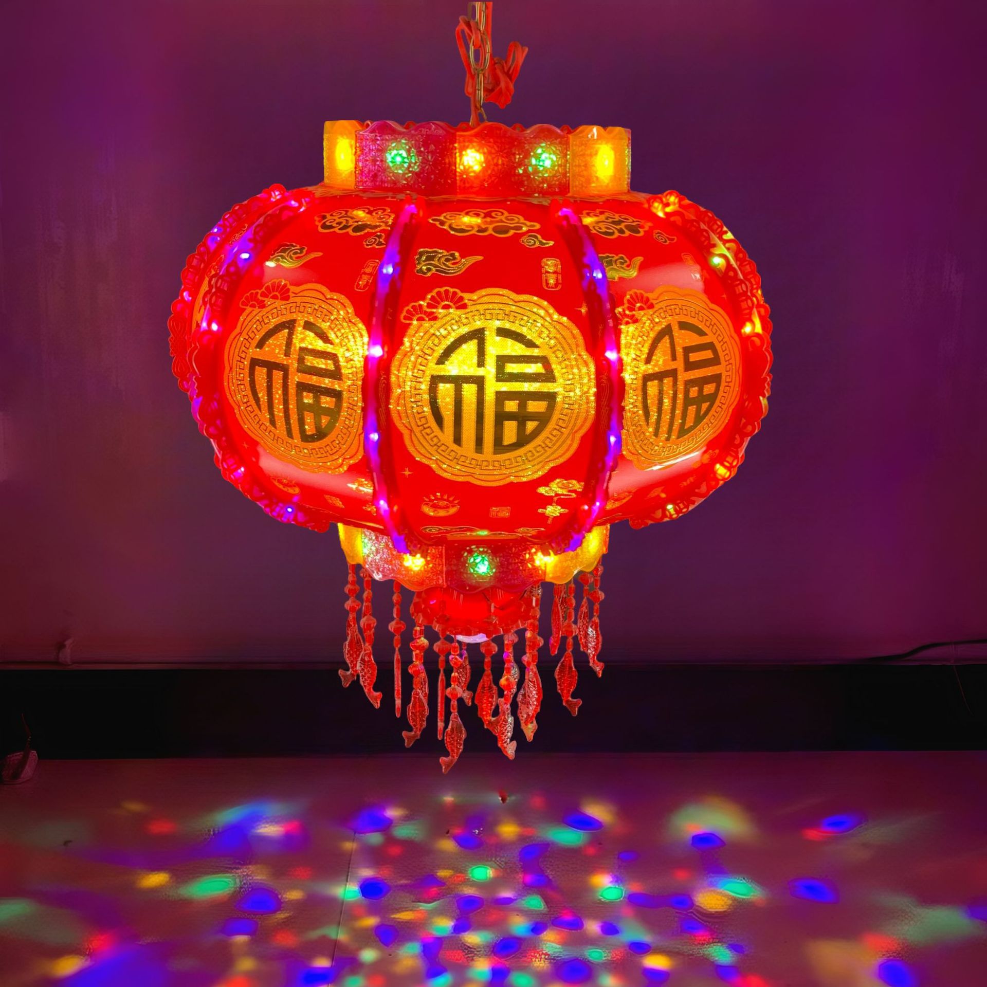 新款旋转灯笼七彩led发光走马灯阳台宫灯新年装饰彩金百福走马灯-阿里巴巴