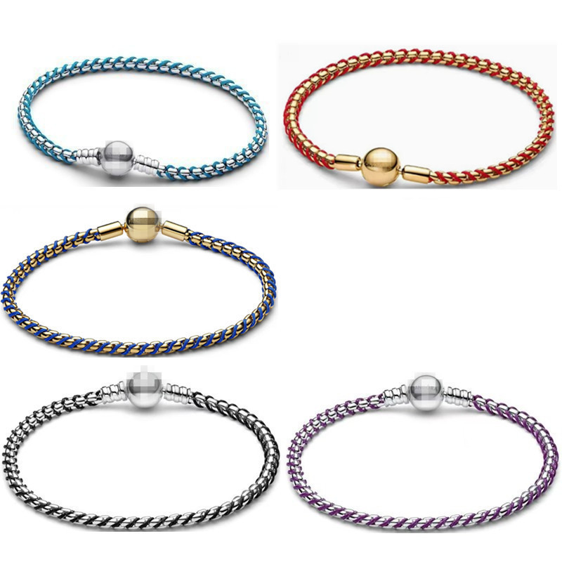 Pandora's New White Copper Silver-Plated Leather Cord Blue and White Single-Loop Braided Leather Cord DIY Basic Bracelet