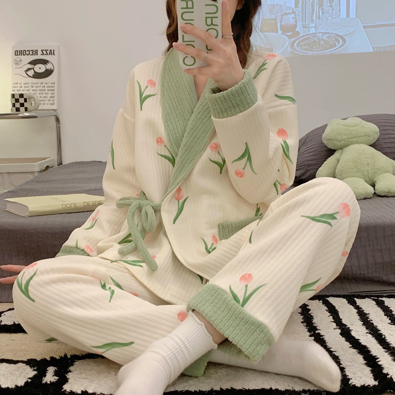 에어 코튼 문 의류 봄과 가을 산후 플러스 중간 두꺼운 겨울 여름 모유 수유 임산부 파자마 여성 홈 세트