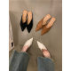 French Style Thick Heel Baotou Half Slippers Women's Shoes Outer Wear 2024 New Summer Retro Woven Pointed Half Shoes