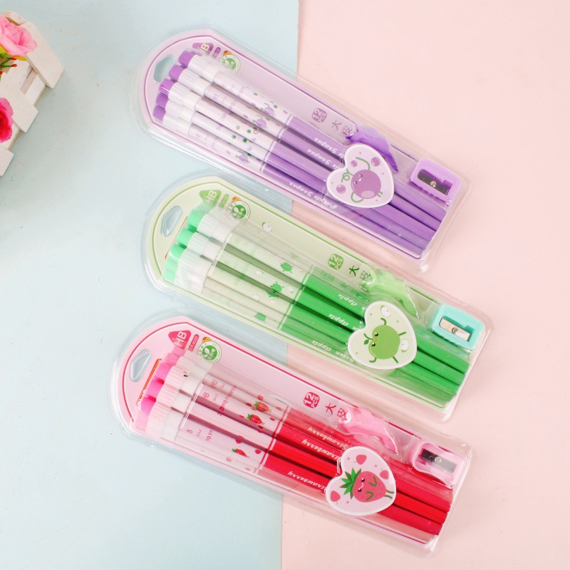 Lindo conjunto de lápices para estudiantes de primaria con triángulo de goma para niños HB Tarjeta de succión Lápiz kindergarten Cartoon School gift
