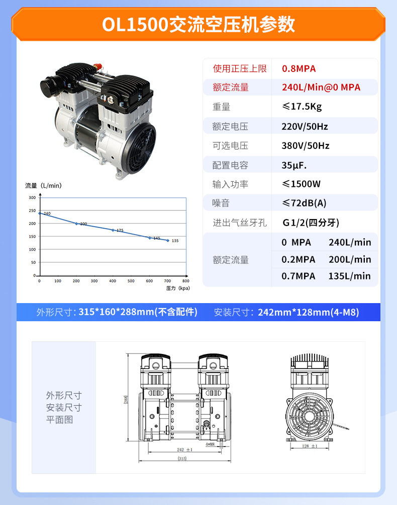 Dan Hao Electromechanical Silent High-Power Air Compressor Small Portable Booster Air Pump Head Piston Type Maintenance-Free