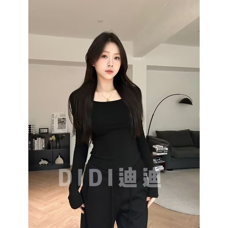 大码胖mm美式辣妹后背镂空蕾丝拼接长袖T恤女秋季修身显瘦上衣|undefined