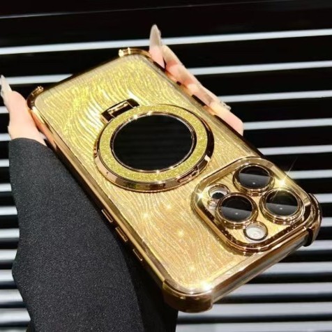 Aplicable a Apple 17 PRO caso de teléfono móvil agua ondulada de cuatro ángulos polvo flash espejo soporte de absorción magnética iphone16 cubierta
