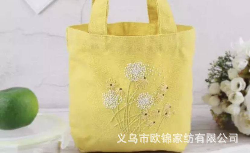 Directo de fábrica bolsa de almuerzo bolsa de lona hecha a mano de tela DIY bordado Europeo material paquete kit de costura