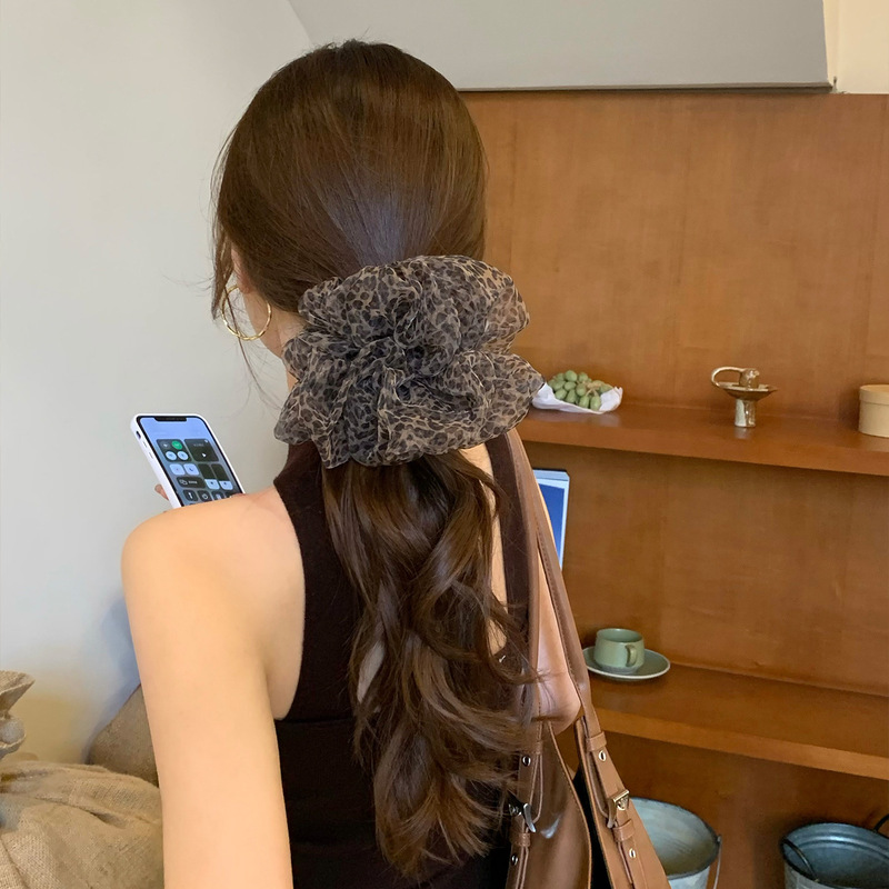 韩系蓬松慵懒风豹纹网纱大肠发圈女高级感马尾辫头绳发饰头花头饰|undefined
