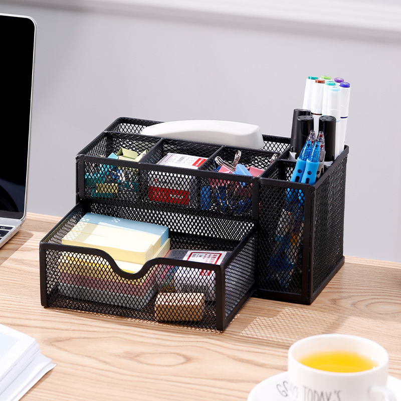 Organizador de Escritorio Metálico Multifuncional con Cajones y Compartimentos para Documentos, Papelería, Cosméticos y Archivos