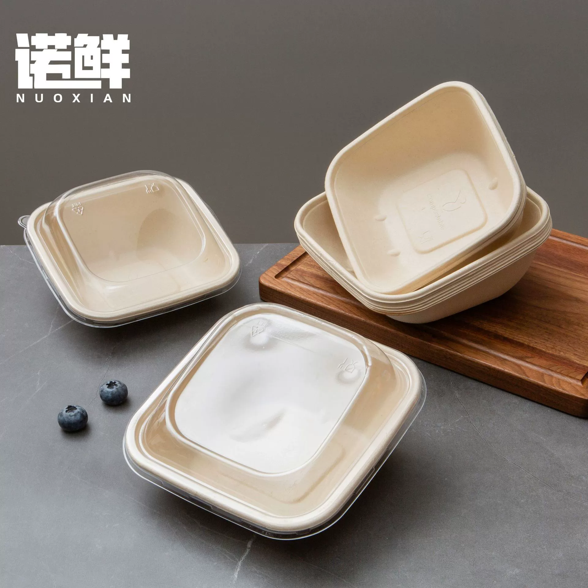 Одноразовая целлюлоза Косая квадратная миска для похудения ланч-бокс на вынос Легкий салат Коммерческая коробка на вынос Квадратная наклонная коробка для упаковки