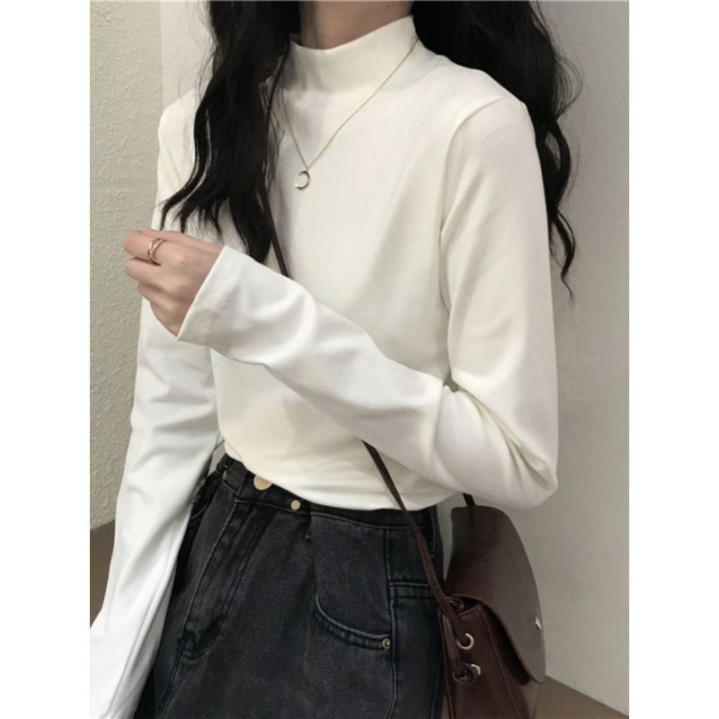 Derong Long-Sleeved T-Shirt for Girls, Autumn and Winter, Junior High School and High School Students, Thickeneded Inner Half Turtleneck Bottoming Shirt Top