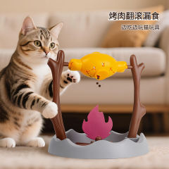 ペットの知育用餌漏れおもちゃ、回転式ローストチキンレッグ、猫の餌漏れスローフードボウル、猫の注意を引き付けるおもちゃ