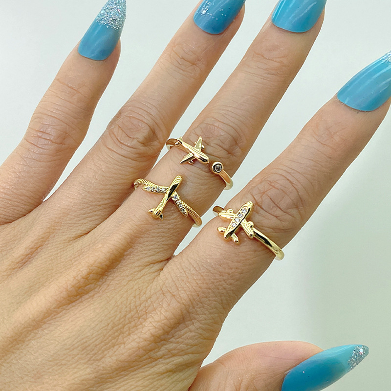 1 Piece Fashion Airplane Copper Plating Inlay Zircon Womenu0027S Open Ring