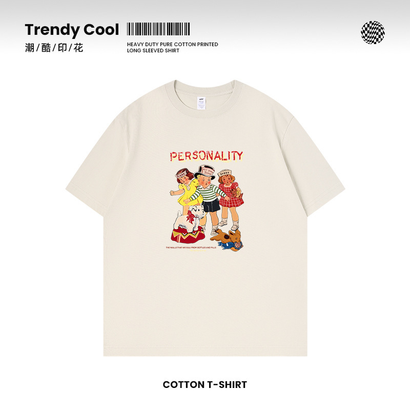 Summer men's short sleeve T-shirt men's cotton youth campus leisure couple basic clothes men's half sleeve wholesale