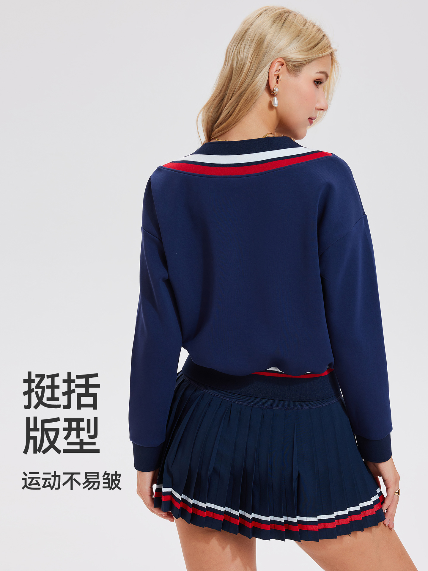 Caijue transfronterizo amazon camiseta deportiva femenina estilo americano retro relajado mangas largas de cuello en V de bádminton ropa de tenis femenina